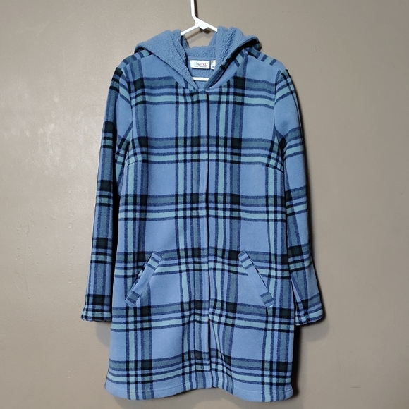 d&co Jackets & Blazers - D & Co Blue Plaid, Hooded, Full Zip/Button, Fleece, Lined Jacket Size  M